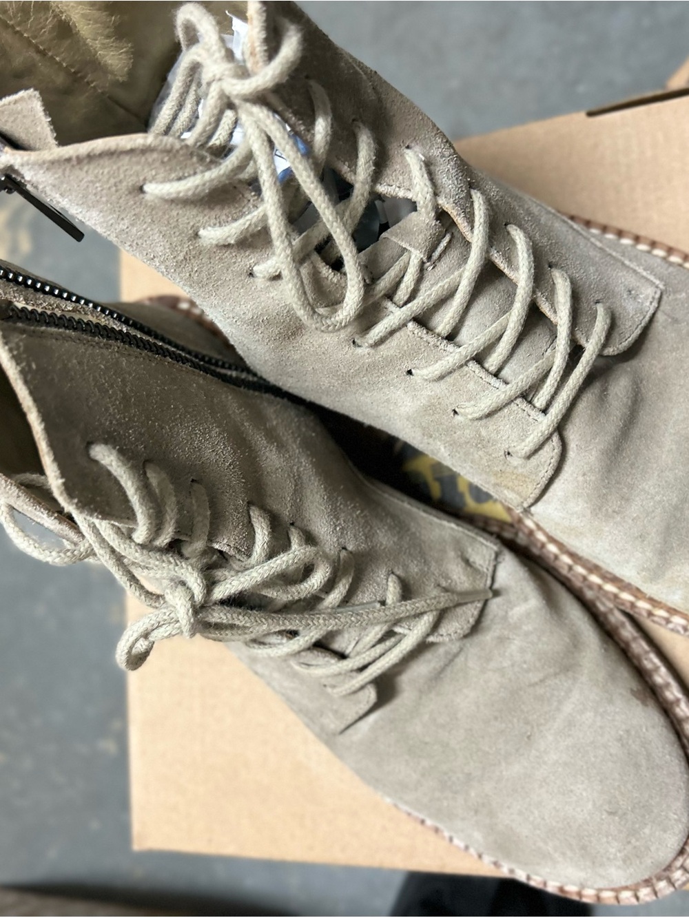 Vince Suede Lace-Up Ankle Boots in Taupe